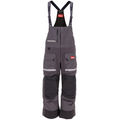 Eskimo Roughneck Bib - Men's in dark gray with reinforced black knee panels, adjustable black suspenders, multiple cargo pockets, and reflective striping designed for durability and comfort in fishing tackle activities.