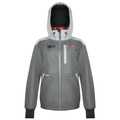 Eskimo Scout Jacket - Women's in gray with a hood, full front zipper, elastic cuffs, multiple pockets, and weather-resistant fabric designed for outdoor fishing activities.