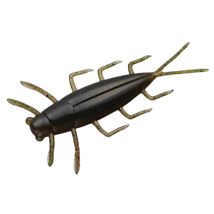 Evergreen 1.8" Gezzy fishing lure designed to imitate aquatic insects with segmented body and multiple legs, ideal for fishing tackle enthusiasts targeting musky and other species.
