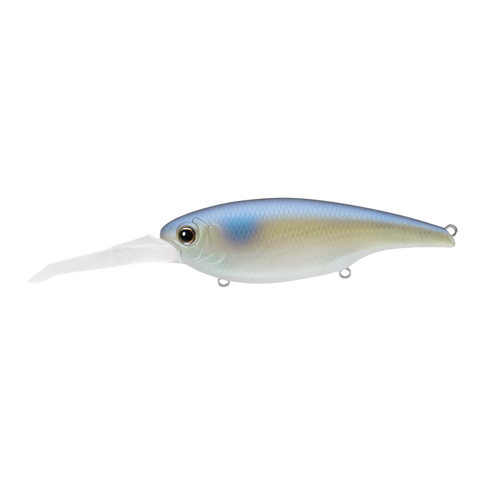 Evergreen DXV-18 fishing lure designed with a realistic fish pattern, featuring a blue and silver body and a large clear diving lip for deep water fishing.