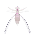 Evergreen Gizmo translucent white and pink fishing lure with segmented body and flexible strip legs designed for realistic movement in water.