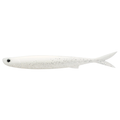 Evergreen Last Ace 103S soft fishing lure in white with black speckles and realistic black eye, designed for effective fishing tackle use targeting predatory fish.