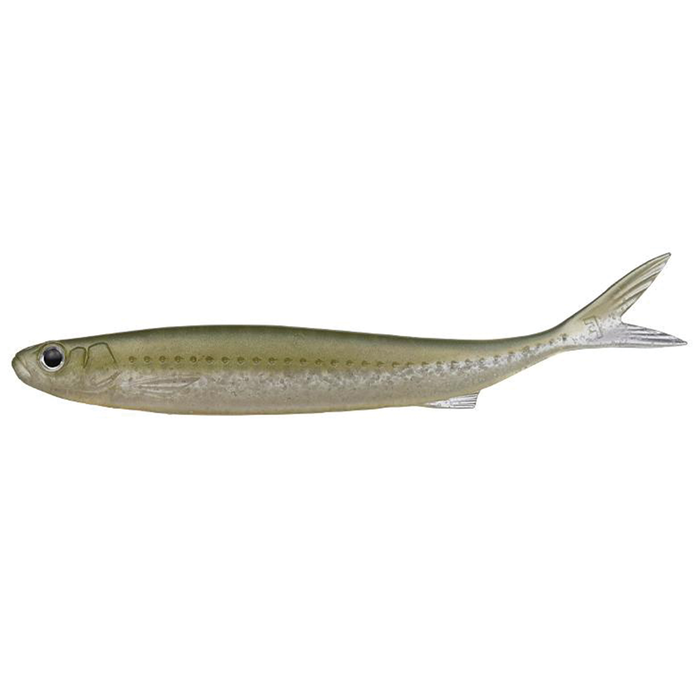 Evergreen Last Ace 103S fishing lure designed to mimic a small fish with realistic olive and silver coloring, detailed eyes, and lifelike body texture for effective fishing tackle.