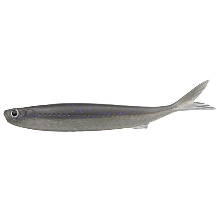Evergreen Last Ace 103S soft fishing lure with a slim, elongated body in gray and blue with realistic fish-eye detail, designed for effective fishing tackle use.