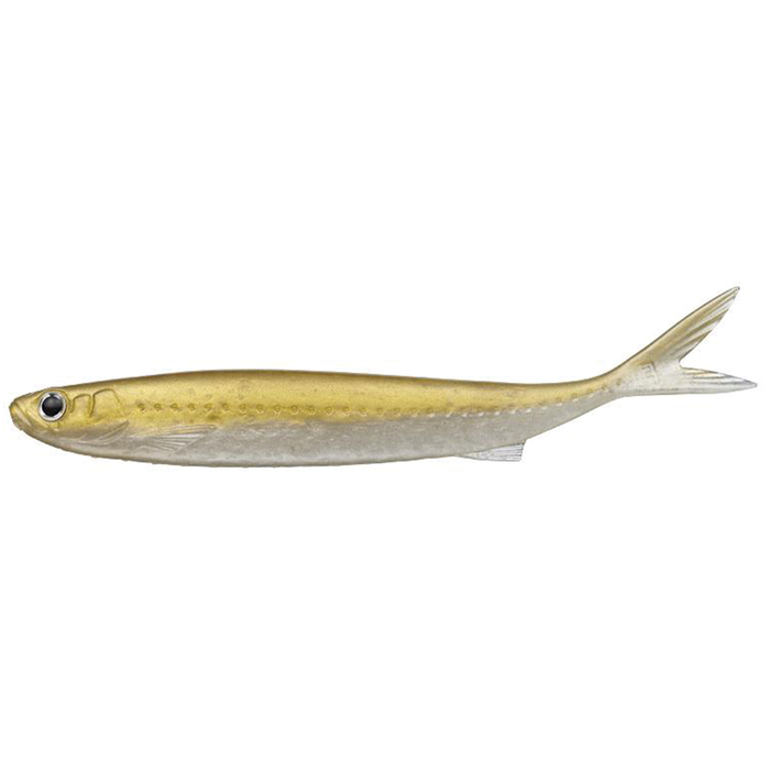 Evergreen Last Ace 103S fishing lure in gold and silver tones, designed to mimic a small baitfish with detailed eyes and realistic body shape for effective fishing tackle.