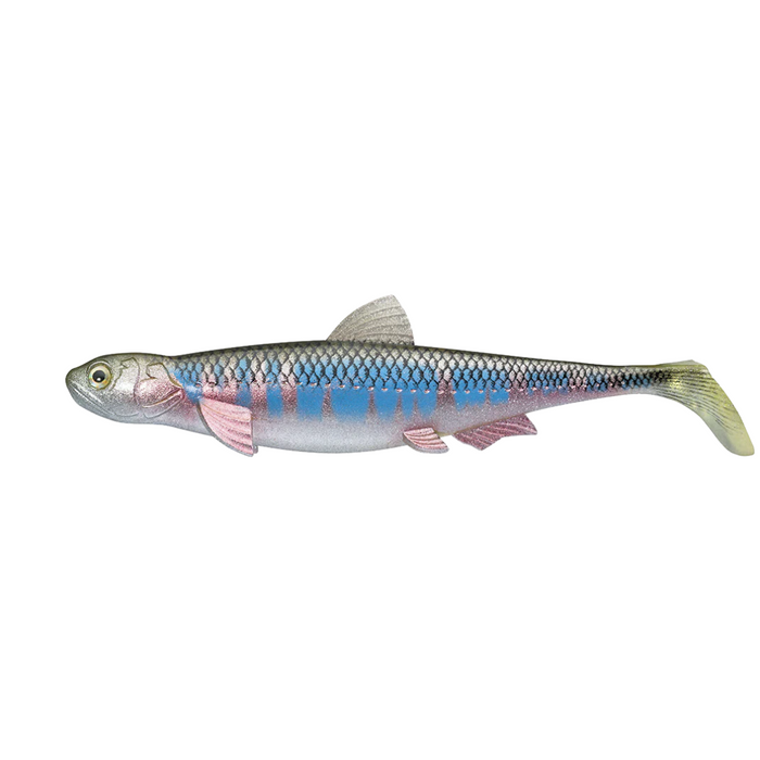 Evergreen Last Ace 140 (Line-Thru) fishing lure designed to mimic a small baitfish with realistic blue, pink, and silver coloring for effective fishing tackle.