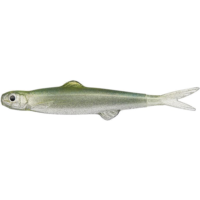 Evergreen Last Ace 75 soft plastic fishing lure in realistic green and silver colors designed to imitate a small baitfish for effective fishing tackle use.