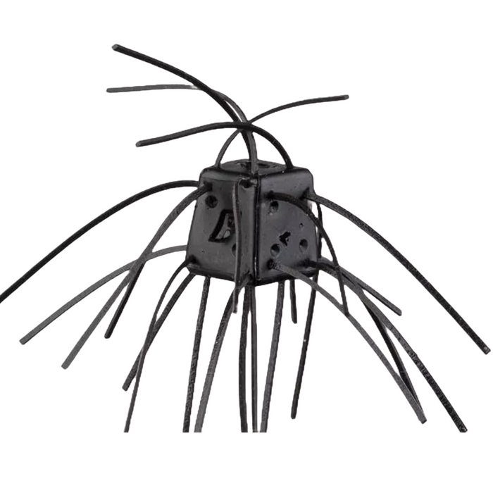 Field Side Saikoro Rubber fishing lure with a black rubber cube body and multiple flexible rubber strands extending outward for an enticing movement in water.