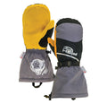 Pair of Fish Monkey Yeti Ice Mitts in gray and yellow with extended cuffs, adjustable straps, and durable material designed for cold weather fishing protection.