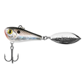 FishLab Bio-Shad Tailspin fishing lure with lifelike scale pattern, yellow eye, treble hook, and attached spinning silver blade engraved with FishLab for fishing tackle enthusiasts.