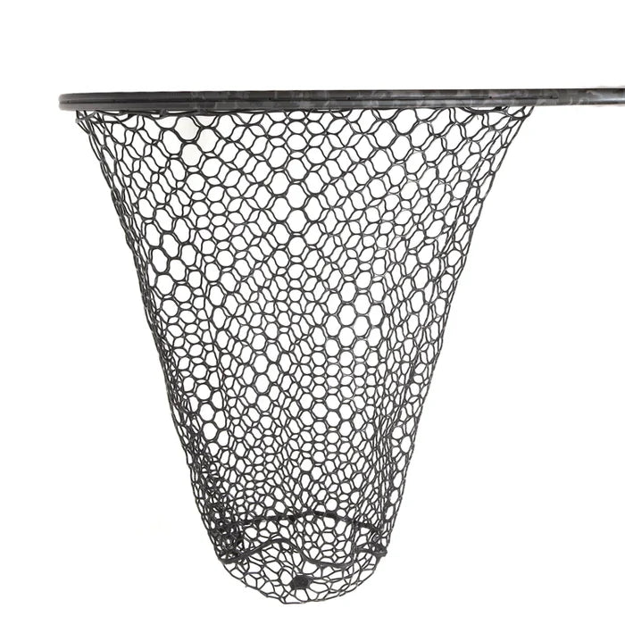 Fishpond Nomad Mid Length Boat Net Wild Run Edition with a durable hexagonal mesh net suspended from a sturdy circular frame, designed for efficient fish landing.