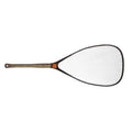 Fishpond Nomad Middle Fork Net with a brown handle featuring a textured grip and a large, clear rubber mesh net designed for catch and release fishing.