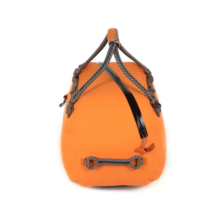 Fishpond Thunderhead Submersible Duffel Bag in bright orange with durable waterproof material, reinforced handles, and a secure top zipper designed for fishing tackle and marine electronics storage.