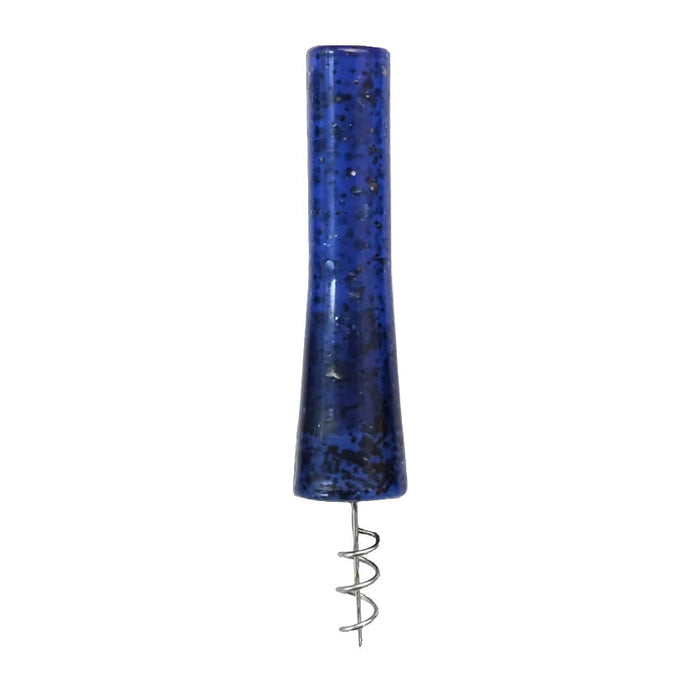 Floatzilla Tail Maxi fishing lure in blue with black speckles, featuring a soft tail and a metal screw hook for musky fishing tackle.