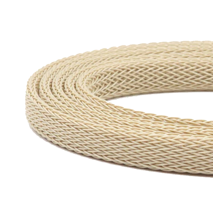 Flymen Fish-Skull Body Tubing in beige, coiled flexible braided tubing used for fly tying and fishing tackle customization.
