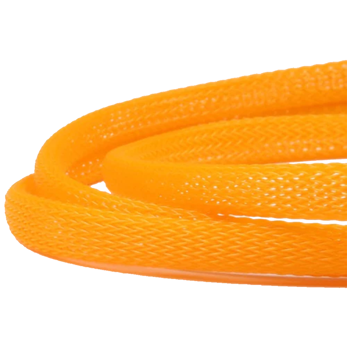 Close-up view of bright orange flexible tubing with textured surface, designed for fishing tackle applications, identified as Flymen Fish-Skull Body Tubing.