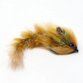 FlyMen PolarLite Changer fishing lure in brown with iridescent fibers and a curved hook, designed to attract fish with a lifelike fuzzy body and flowing tail.