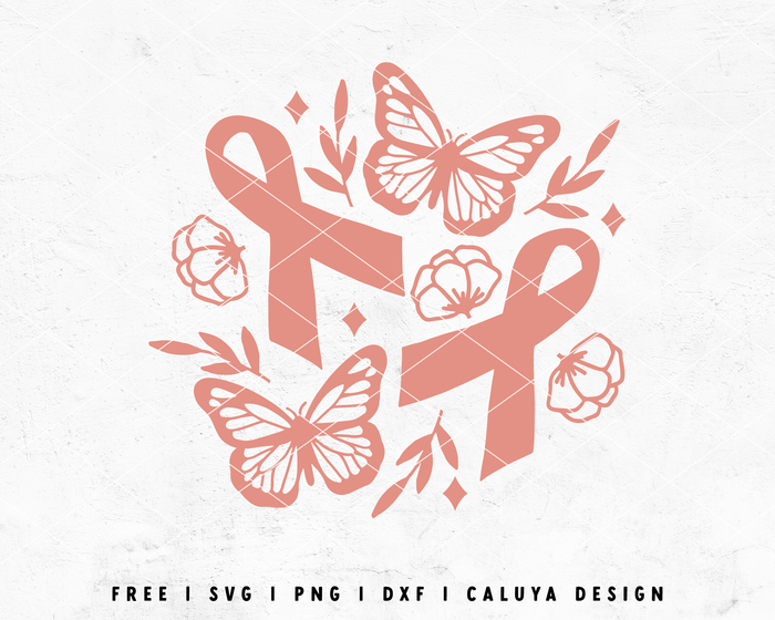 FREE Awareness Ribbon SVG | With Butterfly and Flower SVG Cut File for Cricut, Cameo Silhouette | Free SVG Cut File