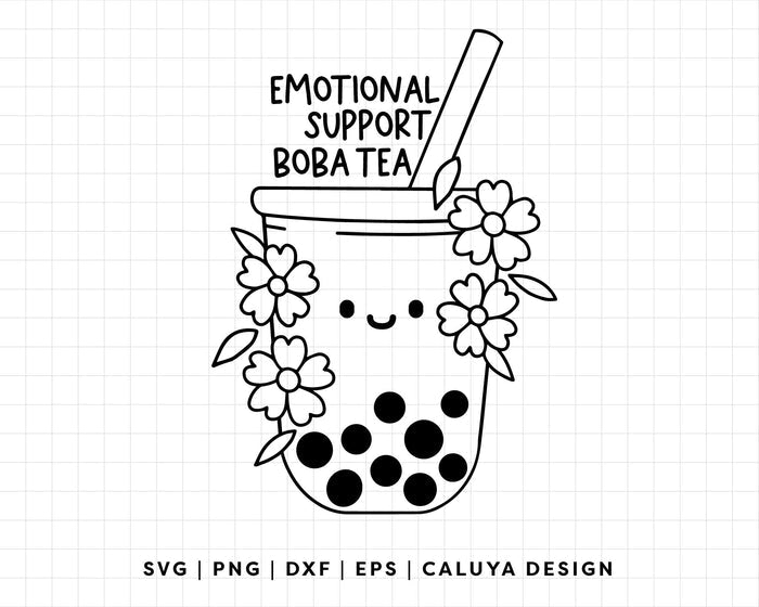 FREE Boba Tea SVG | Emotional Support Outline SVG