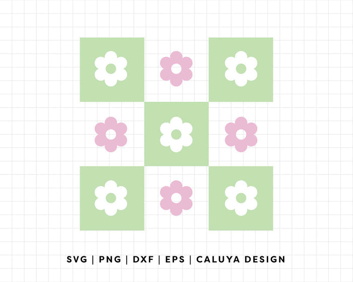 FREE Checkered Flowers SVG | Retro Spring Flower SVG