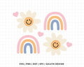 FREE Floral Retro Smiley Face with Rainbow SVG | Groovy SVG