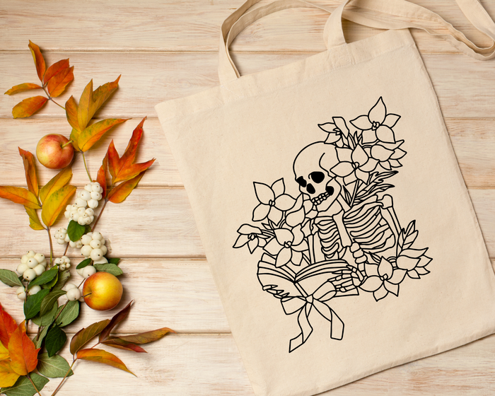 FREE Floral Skeleton SVG | Skeleton With Book Outline SVG