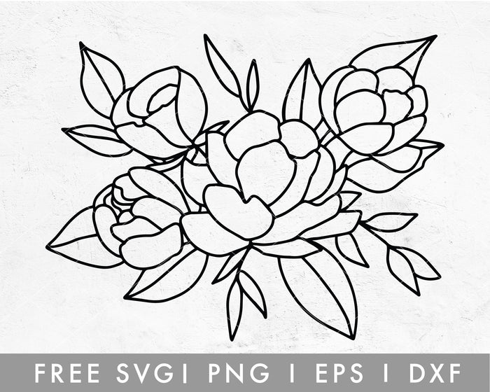 Free SVG hand drawn Peony, Spring flower SVG, Line Art Floral SVG