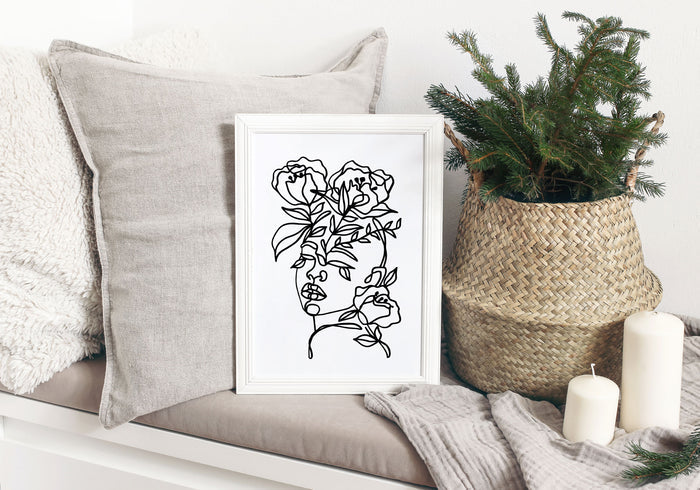 FREE Line Art SVG | Lady with Flower SVG
