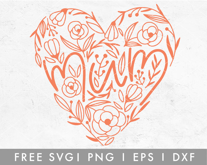 FREE Mum Floral Heart SVG