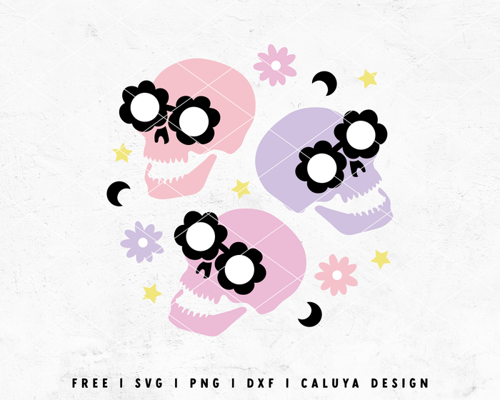FREE Pastel Skull SVG | 70s Skull Halloween SVG
