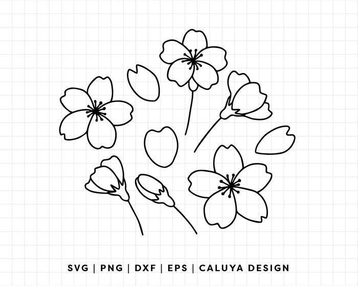 FREE Sakura SVG | Outline Cherry Blossom SVG
