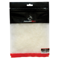 Clear resealable bag of white Fulling Mill CDC Feathers used for fly fishing, featuring soft, fine feathers ideal for tying fishing lures and tackle.