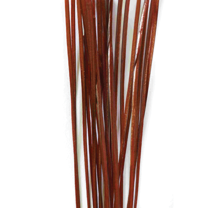 Close-up of multiple slender, reddish-brown Fulling Mill Stripped Quills used for fly fishing tackle, showing their smooth, glossy texture and natural material.