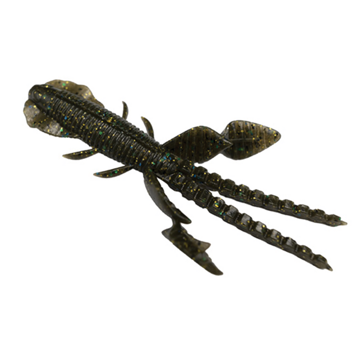 Galápagos Empel Bug 4.2" is a detailed soft plastic fishing lure with segmented body, twin tail appendages, and small leg-like fins designed for realistic movement in water.