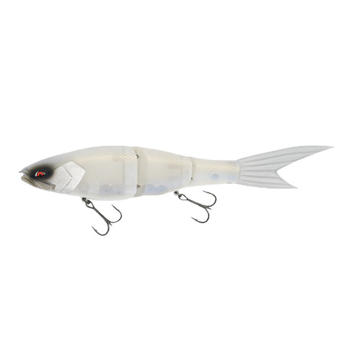 Galápagos Grace 240F segmented fishing lure in translucent white with two treble hooks designed to mimic a swimming fish for effective fishing tackle use.
