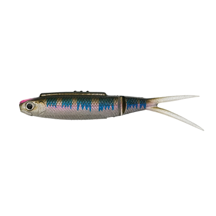 Galápagos Highroll fishing lure with a sleek, segmented body featuring realistic scales, blue and pink accents, and a forked tail designed for effective fishing tackle use.