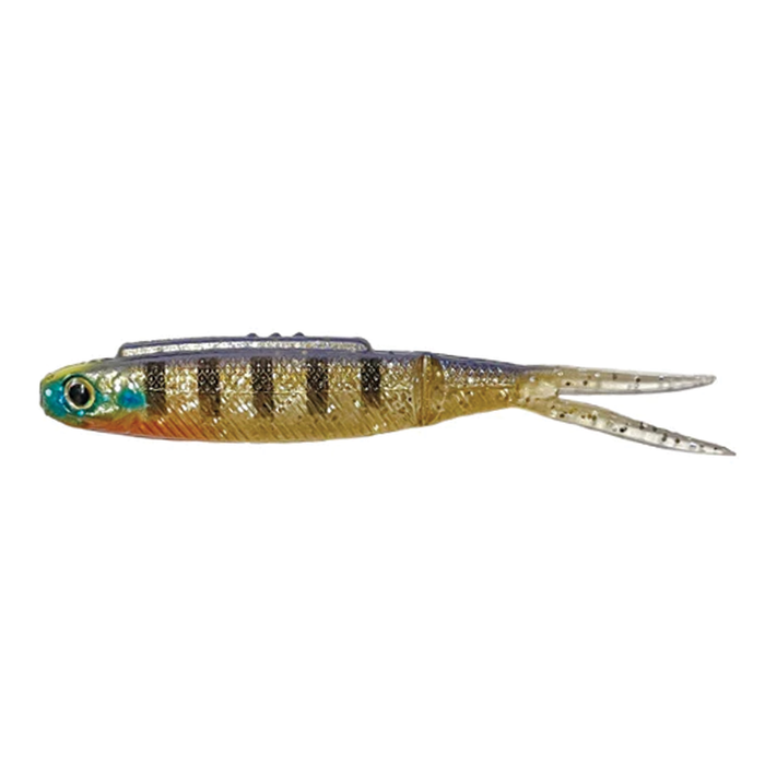Galápagos Highroll soft fishing lure with a translucent body, realistic fish pattern, twin tail design, and detailed eyes for effective fishing tackle use.