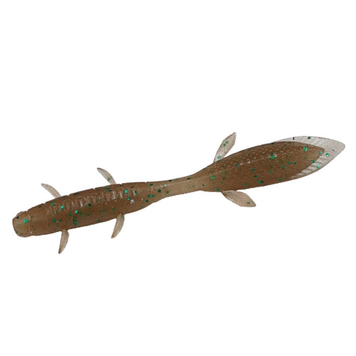 Galápagos Kubire Unagi 4" soft fishing lure in translucent brown with green flecks, designed to mimic a small aquatic creature for fishing tackle use.