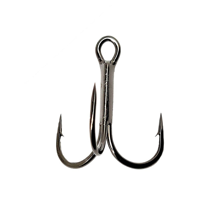 Gamakatsu 2x Round Bend Treble Hook showing a sharp, corrosion-resistant metal triple-pronged fishing hook designed for secure catch in various fishing tackle setups.