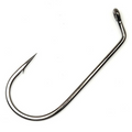 Gamakatsu 60 Degree Flat Eye Round Bend Jig Hook made of polished metal with a sharp, barbed point and flat eye for secure fishing tackle connections.