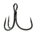 Gamakatsu EWG Short Shank Treble Hook featuring three sharp, curved points and a compact eyelet, designed for use with fishing tackle and lures.