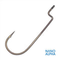 Close-up view of a Gamakatsu Offset Round Bend Worm Hook (NanoAlpha) featuring a sharp, curved point and offset eye designed for effective fishing tackle use.