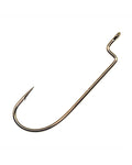Single metal fishing hook with offset bend and sharp point, designed for effective bait presentation, shown on a plain white background, Gamakatsu Offset Worm Hook (NanoAlpha).