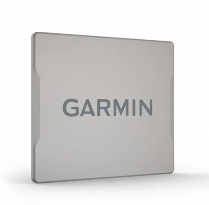 Garmin 10" Protective Cover 010-12799-00 shown as a slim, gray protective case with the Garmin logo, designed to safeguard marine electronics from scratches and impacts.