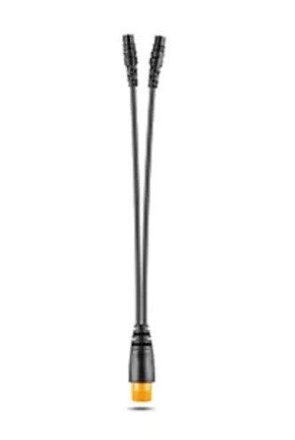Garmin 12-pin to Dual 4-pin Transducer Y-Cable 010-12234-05 with a single 12-pin connector splitting into two 4-pin connectors designed for marine electronics and fishing tackle integration.