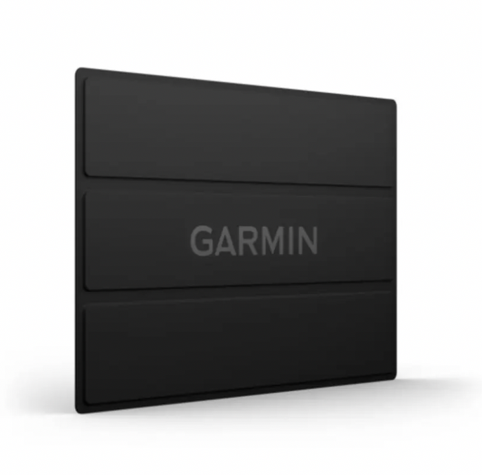 Garmin 12" Protective Cover (Magnetic) 010-12799-11" is a slim, black magnetic cover with the Garmin logo designed to protect marine electronics from damage and debris.