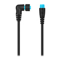 Garmin BlueNet™ Network Cable 8" (Right Angle) 010-12528-13 with black cable and blue connectors designed for marine electronics connections.