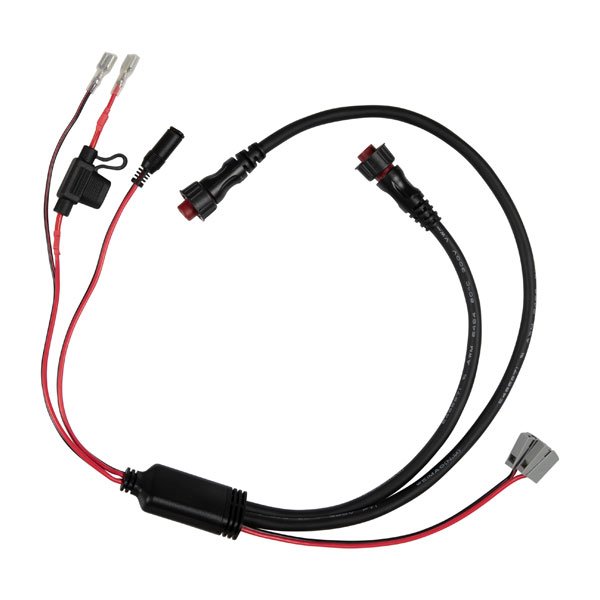 Garmin Livescope Power Cord ALL-IN-ONE 010-12676-40 featuring multiple connectors and cables designed for seamless integration with marine electronics in fishing tackle setups.