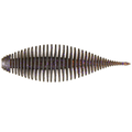 GeeCrack Bellows Shad (Floating Elastomer) fishing lure in dark brown with purple flecks and ribbed body designed for realistic movement in water to attract musky and other fish.