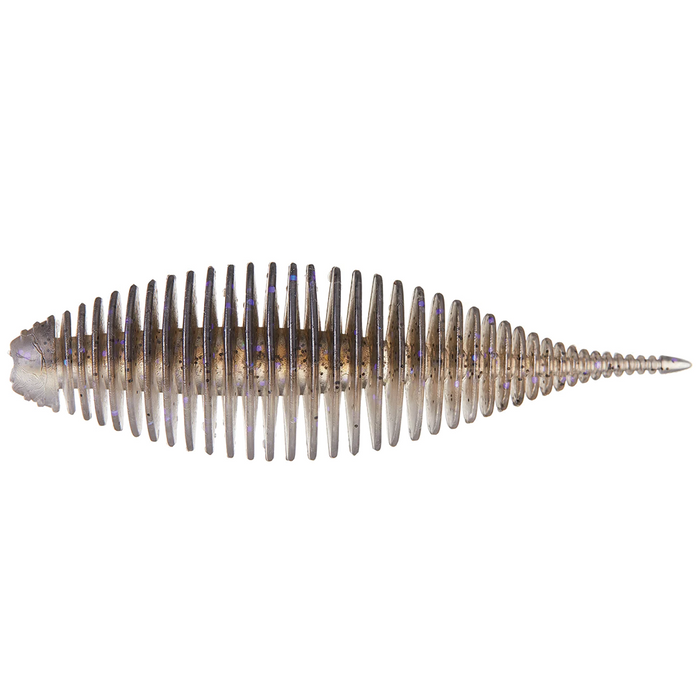 GeeCrack Bellows Shad (Floating Elastomer) fishing lure in translucent brown with segmented ribbed body designed for lifelike movement in water, ideal for fishing tackle.